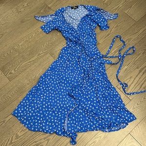 NWOT blue midi wrap dress
